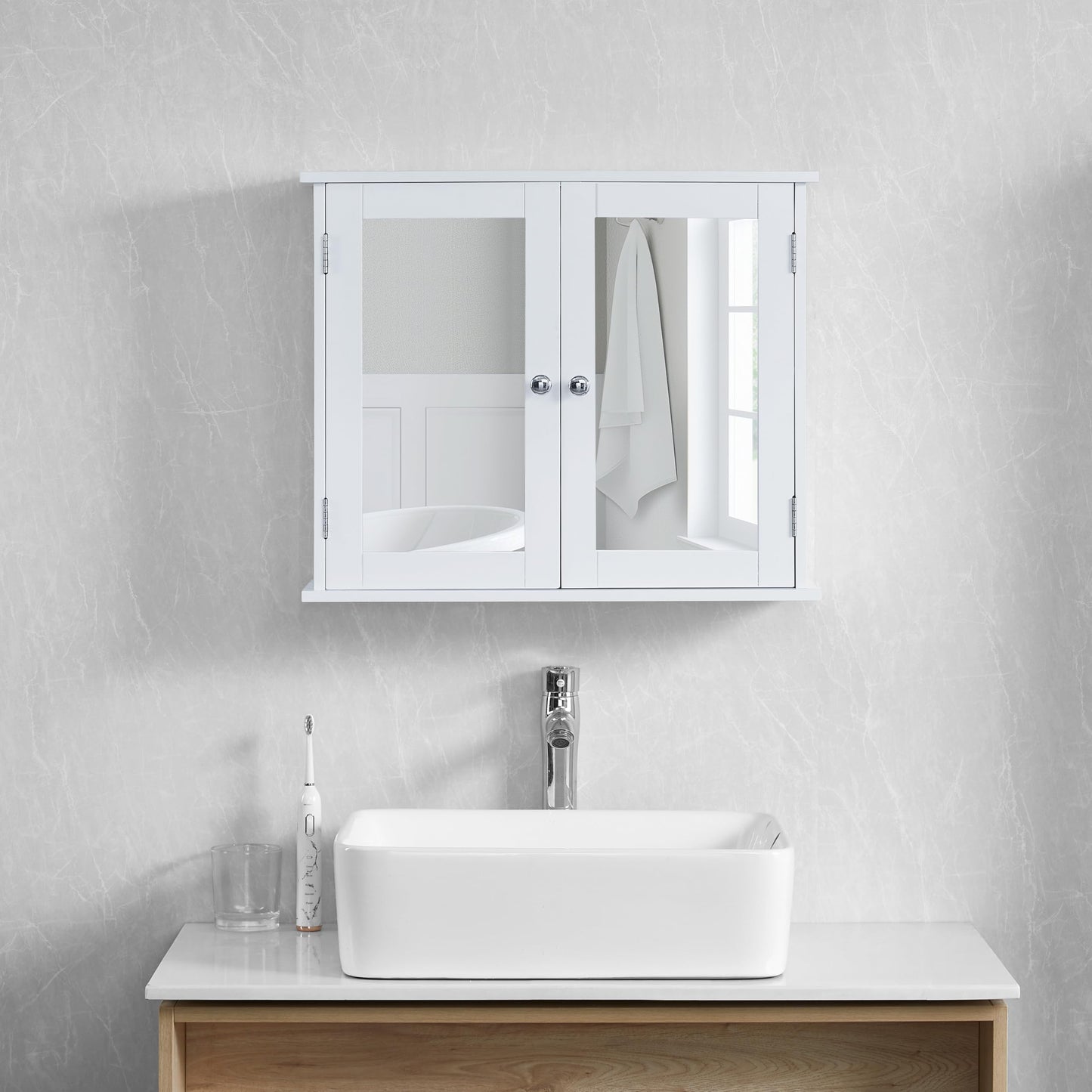 Bath Vida Priano Double Door Mirrored Bathroom Cabinet Storage Cupboard Wall Mounted, White