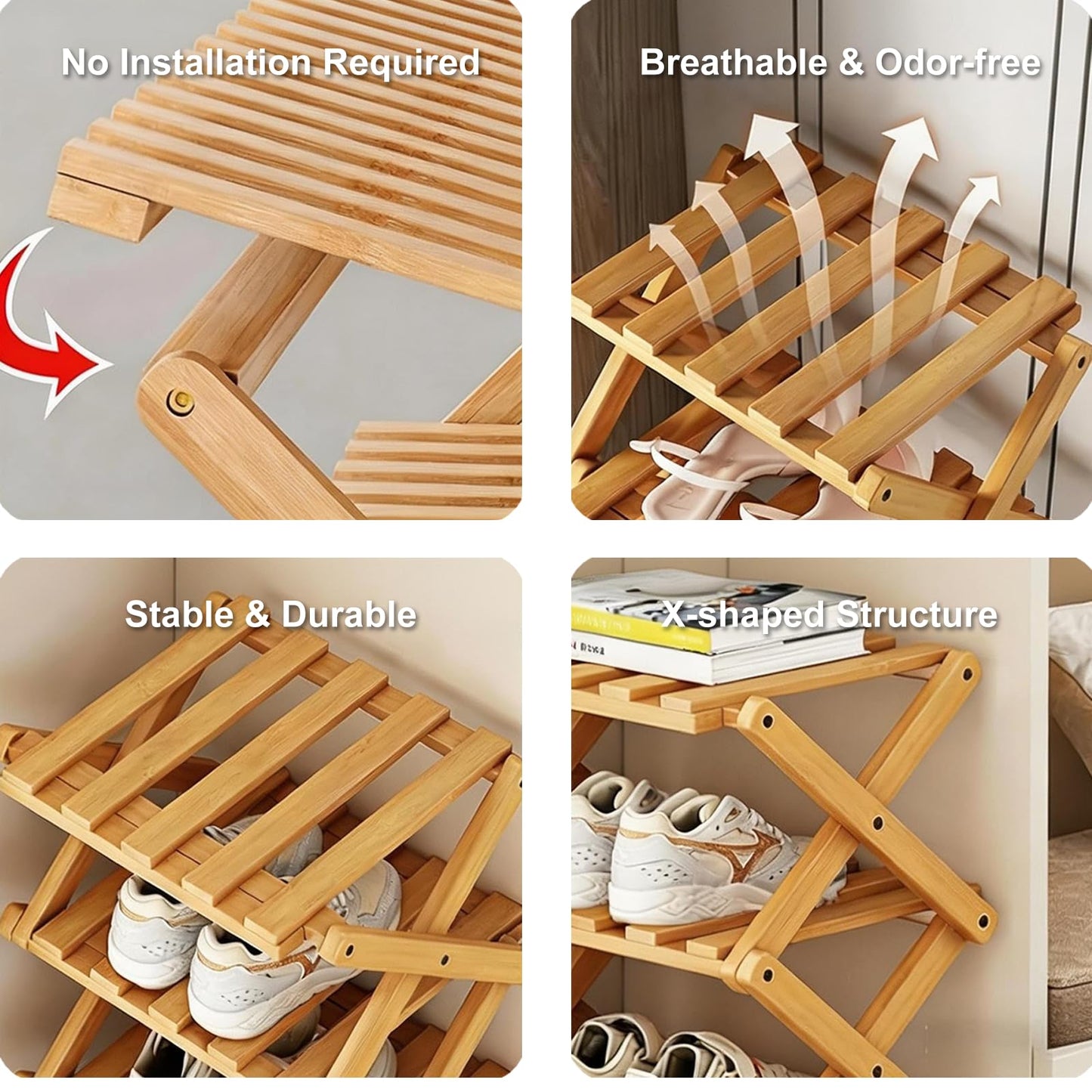 Xnqelerate 3 Tier Vertical Wooden Shoe Rack, Without Installation Foldable Shoe Rack, For Hallway, Corner, Apartment Small Space (Brown-3)