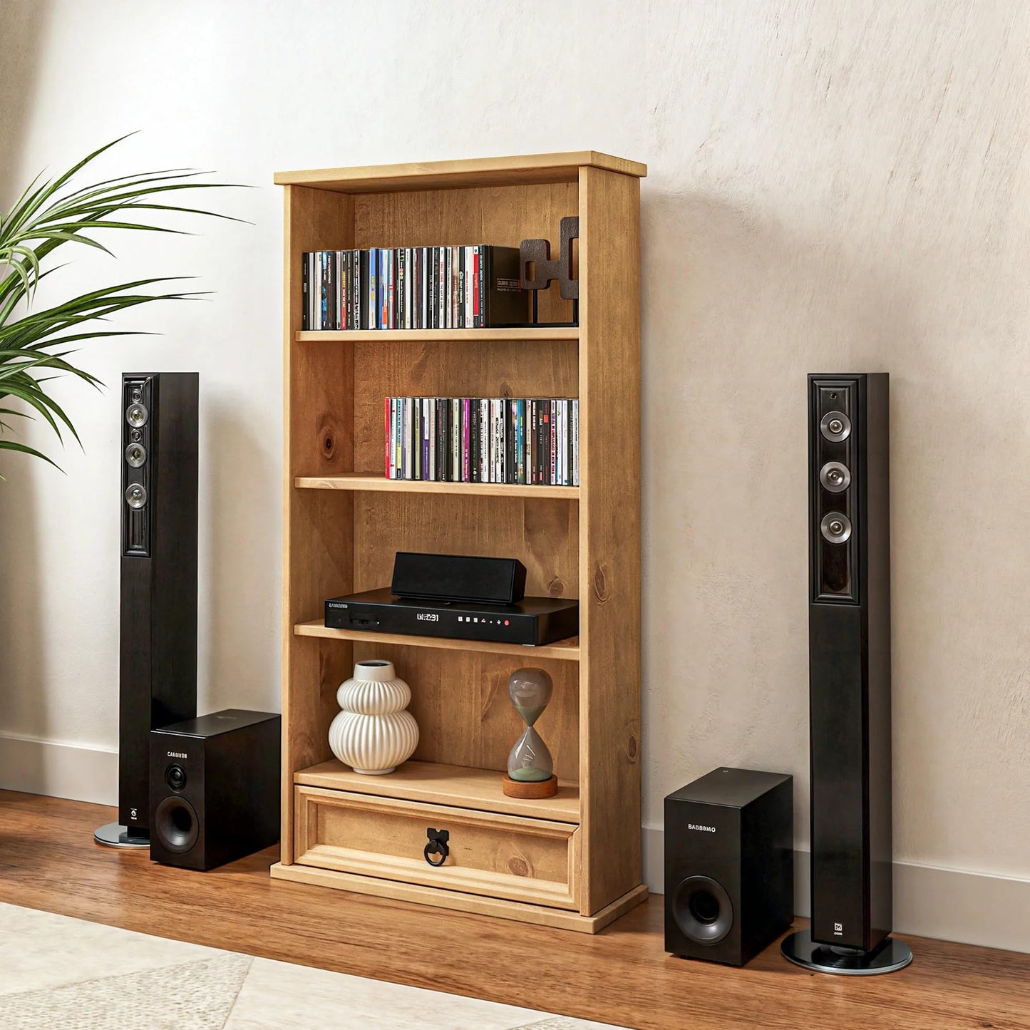 Corona 1 Drawer DVD/CD Rack Bookcase Storage Unit Mexican Solid Pine