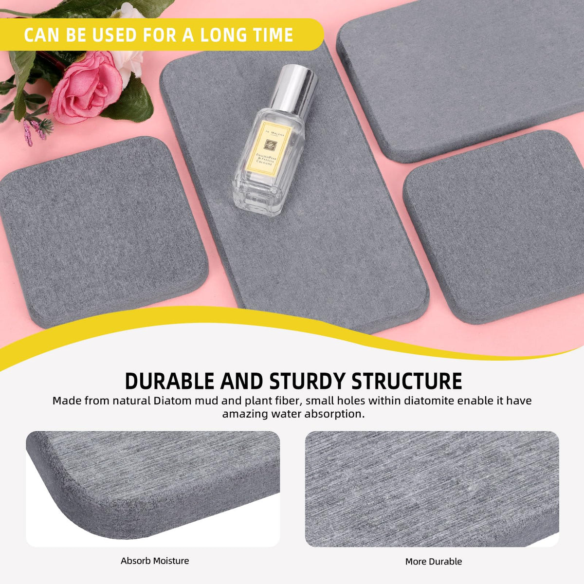 Mardatt 4-in-1 Diatomite Soap Dish Set, Water Absorbent Diatomite Tray, Diatomaceous Earth Coasters Soap Holder