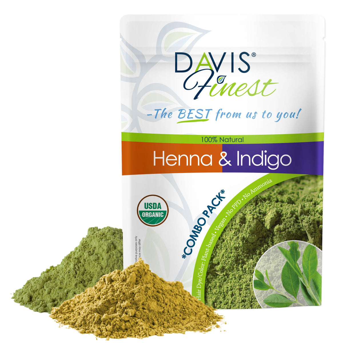 Davis Finest - Henna & Indigo Powder - 200g Combo Pack (100g Each) - 100% Organic Hair & Beard Dye - Natural Colouring for Men & Women - Softening,