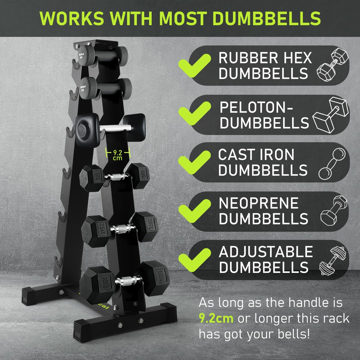 PhysKcal 6-Tier Weights Storage Dumbbell Stand, Dumbbell Rack Heavy Duty Steel 400kg Load Bearing, Dumbbell Tree Stand Weights Holder for Home Gym
