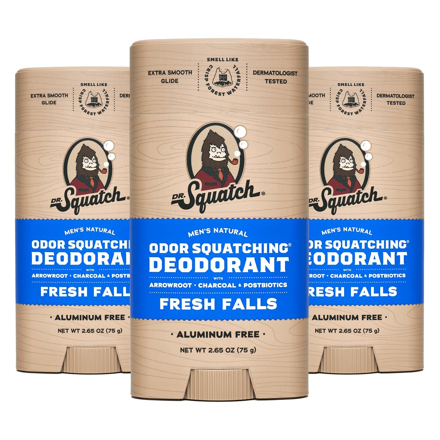 Dr. Squatch Natural Deodorant for Men - Odor-Squatching Aluminium Free - Fresh Falls (2.65 oz, 3-Pack)