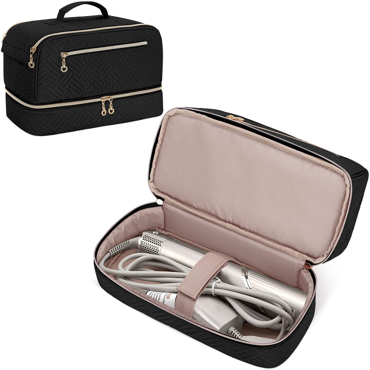 Teamoy Double Layers Travel Storage Case Compatible with Dyson Hair Dryer, Large Capacity Portable Organiser for Hair Dryer Styler and