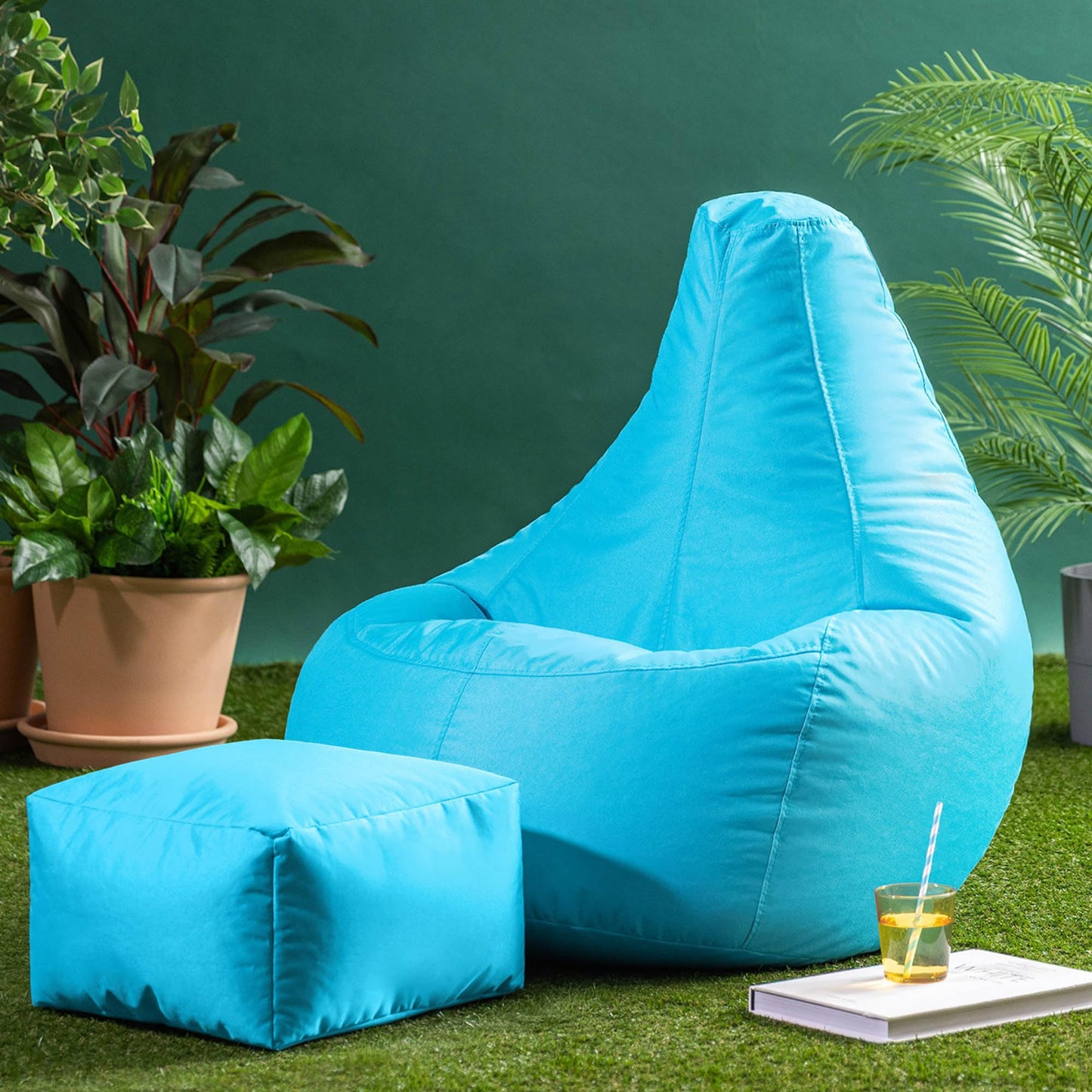 Bean Bag Bazaar Outdoor Bean Bag & Footstool with Filling Included, Aqua
