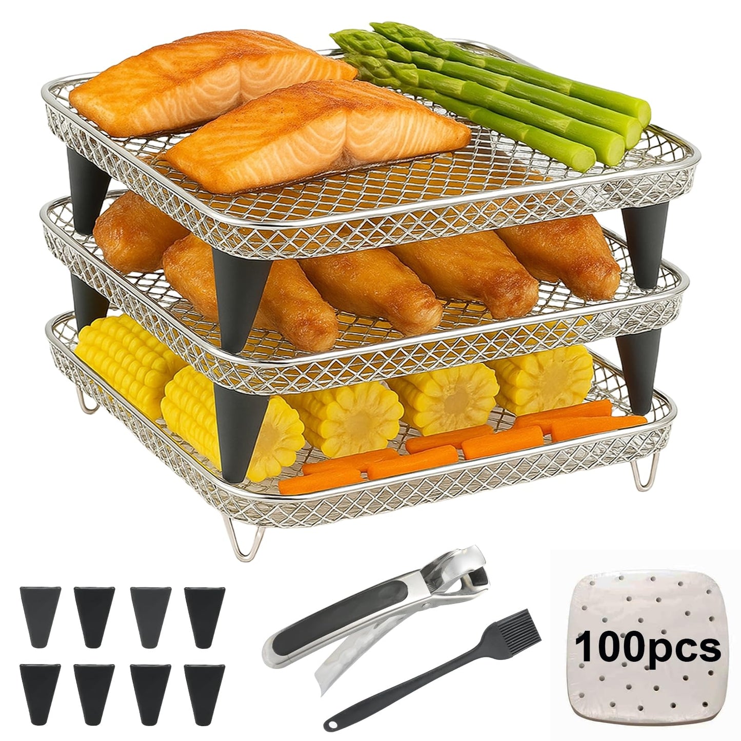 Magla Square Air Fryer Rack Set. Compatible with Ninja Air Fryer Speedi 5.7L, Max Pro 6.2L, Cosori Air Fryer 5.5L, 6.4L and Tefal Air Fryer 6.5L etc.