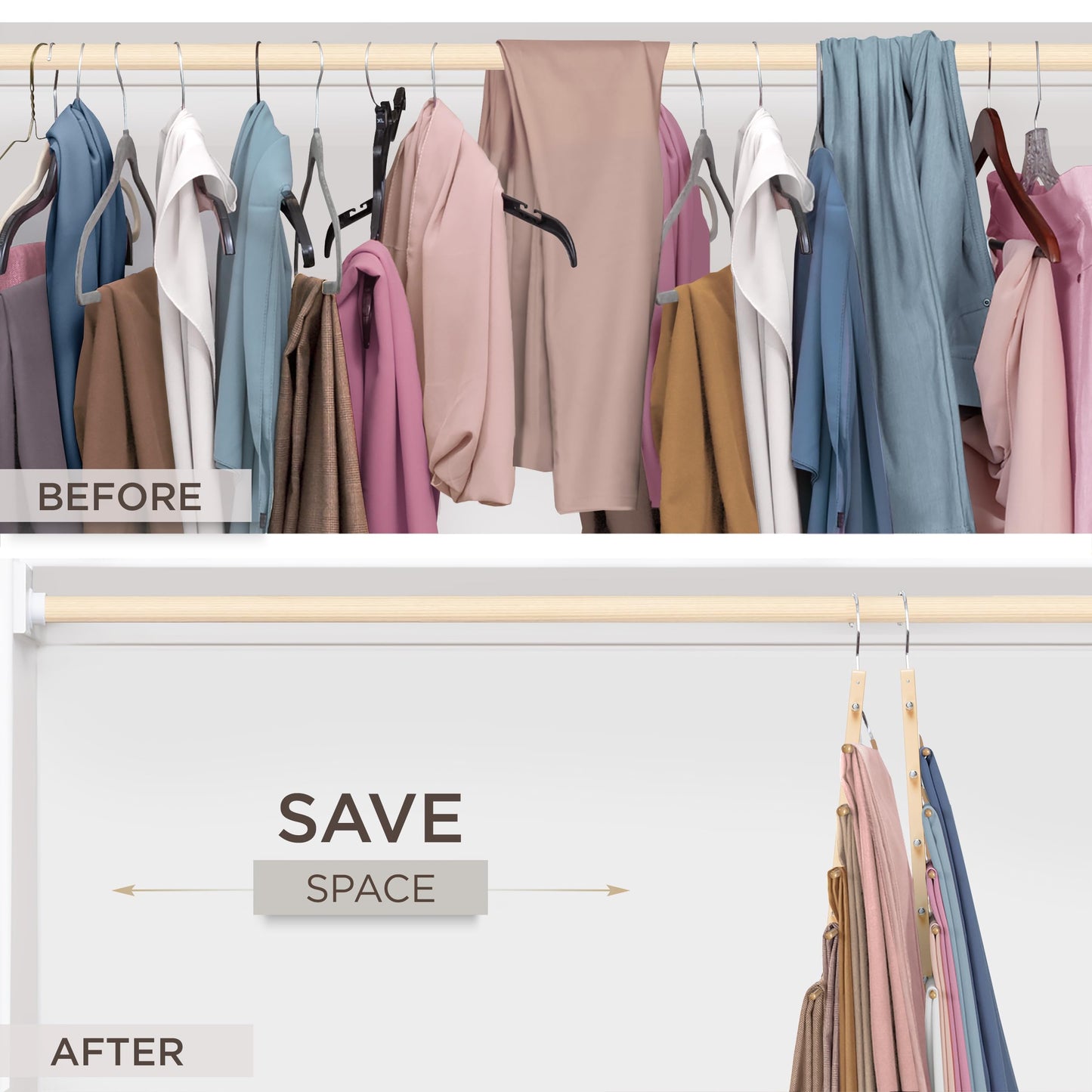 MORALVE Trousers Hangers Space Saving - 2 Pack European Beechwood Scarf and Jeans Hangers - Wardrobe Organiser and Space Saver Trouser Rack