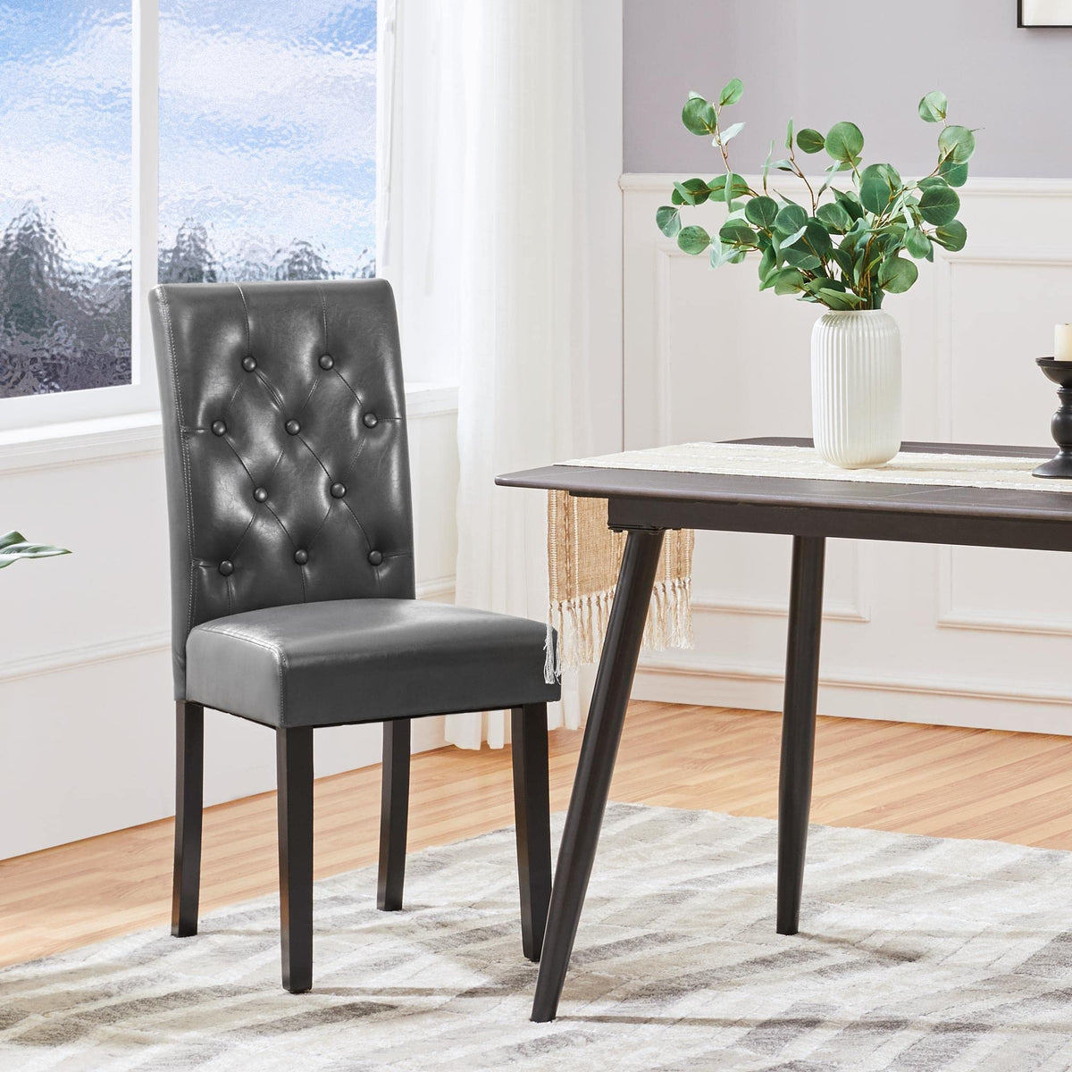 Yaheetech Faux Leather Dining Room Chairs Set of 2 with High Back, Grey