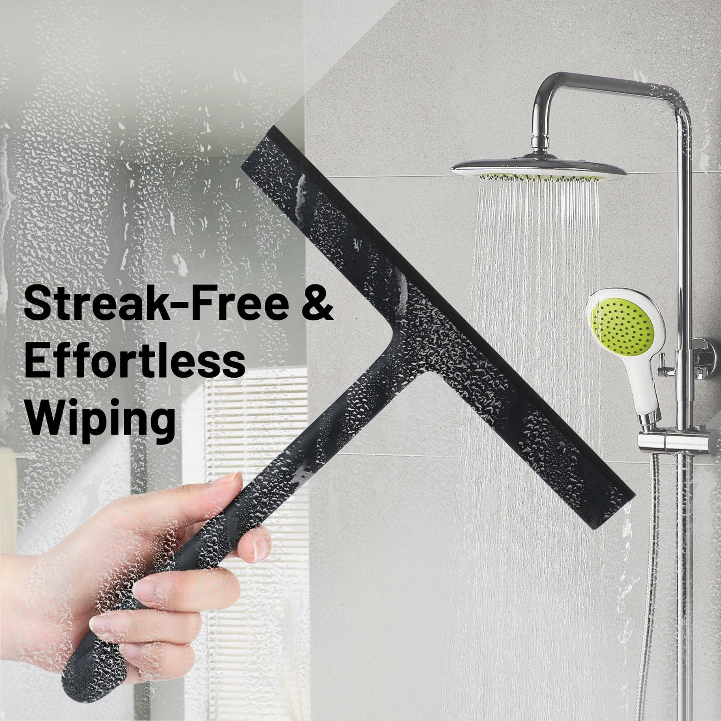 Shower Squeegee with Built-in Hook, Silicone Shower Screen Wiper