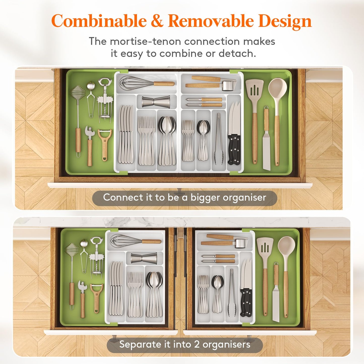 Lifewit Extra Large Cutlery Drawer Organiser, Expandable to 36 Inches Utensil Tray for Kitchen, Adjustable Silverware and Flatware Holder, Compact