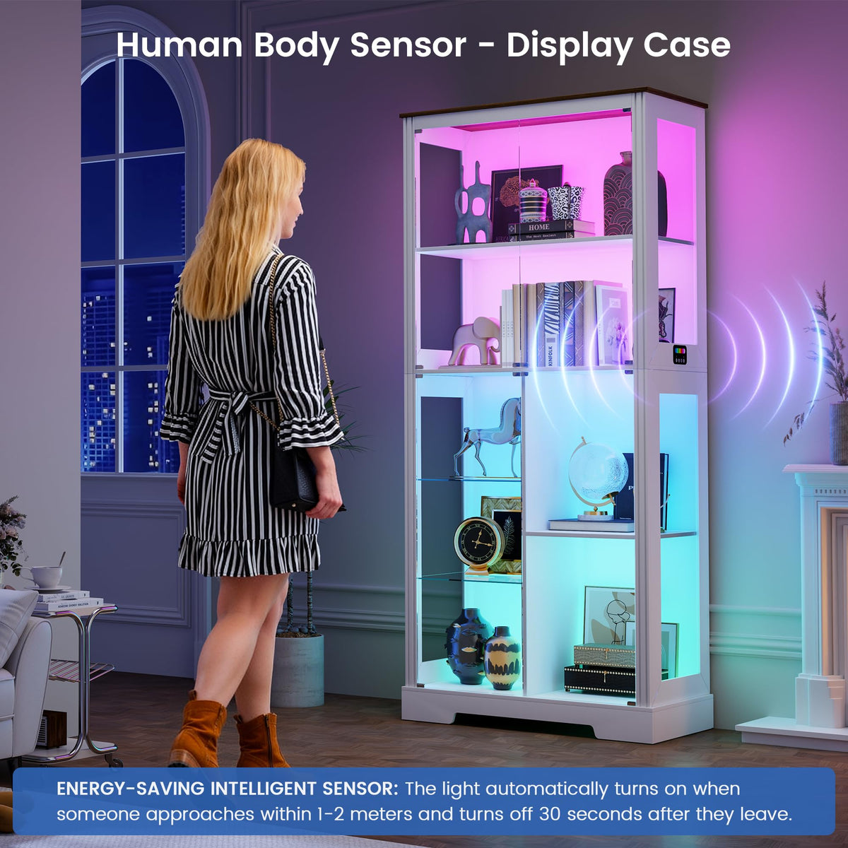 180cm Display Cabinets with RGB Lights and Human Sensing for Living room
