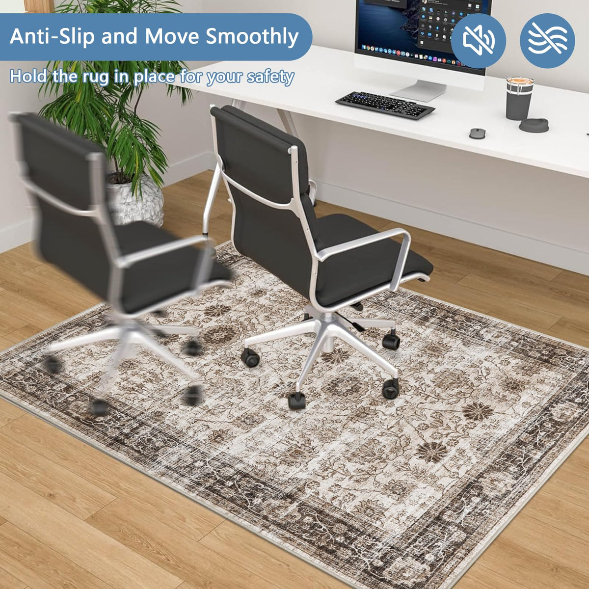 Office Chair Mat for Hardwood Floor, 120x150 cm Anti-Slip Computer Gaming Desk Mat, Multi-Purpose Floor Protector for Home Office Rolling Chair