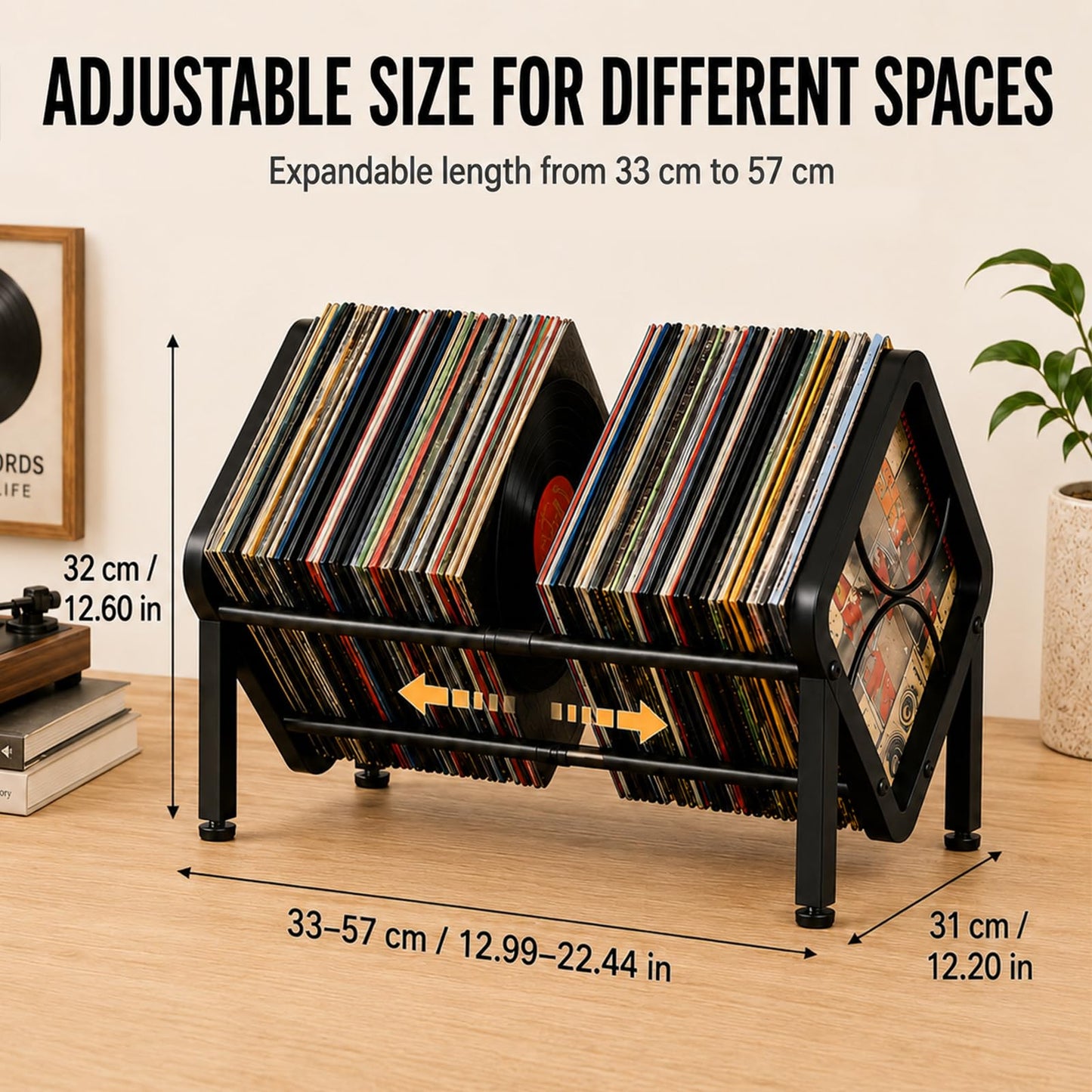 Fesatccoz Expandable Vinyl Record Storage Rack, Metal Desktop Display Shelf