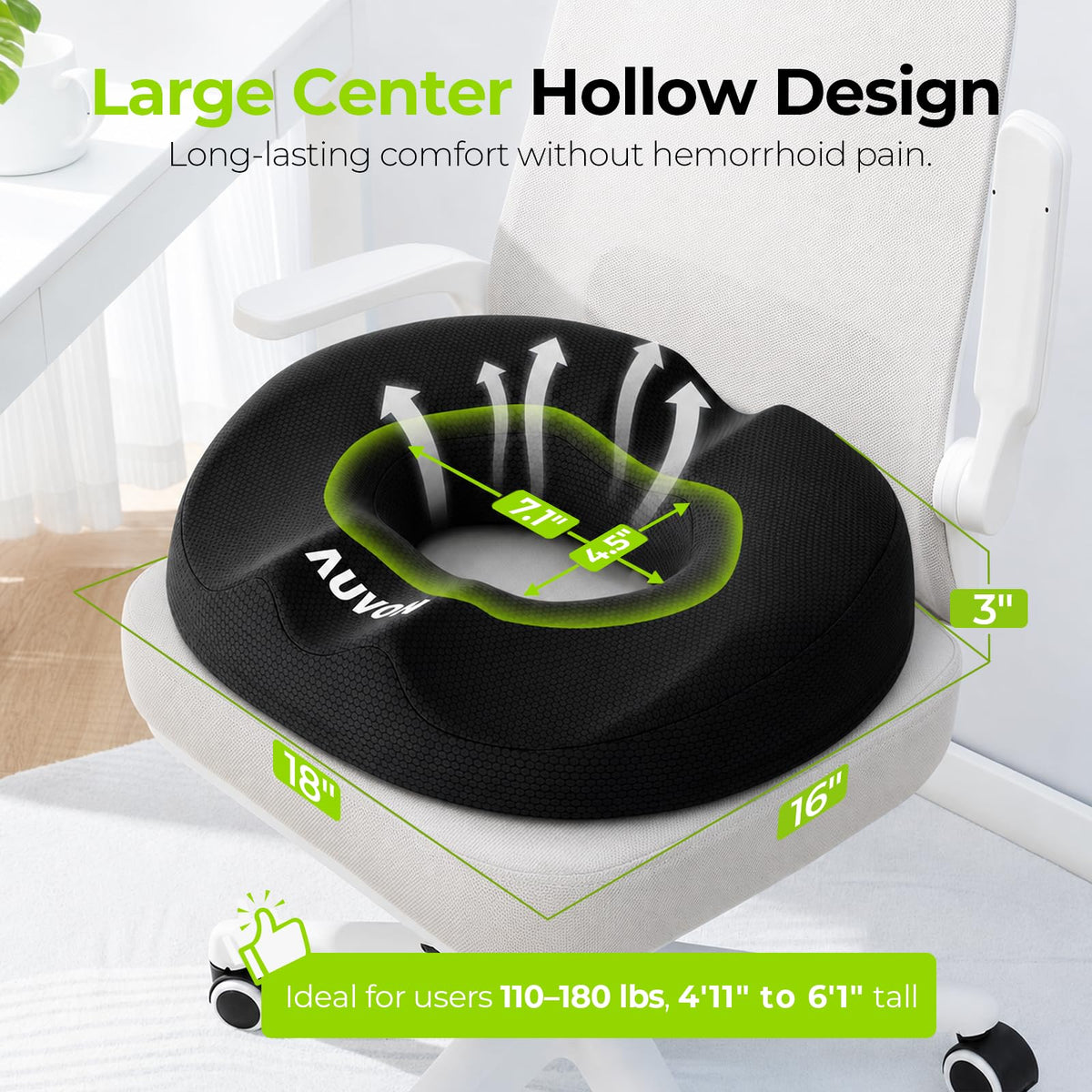 AUVON Donut Cushion for Hemorrhoid & Tailbone Pain Relief, Dual-U Design