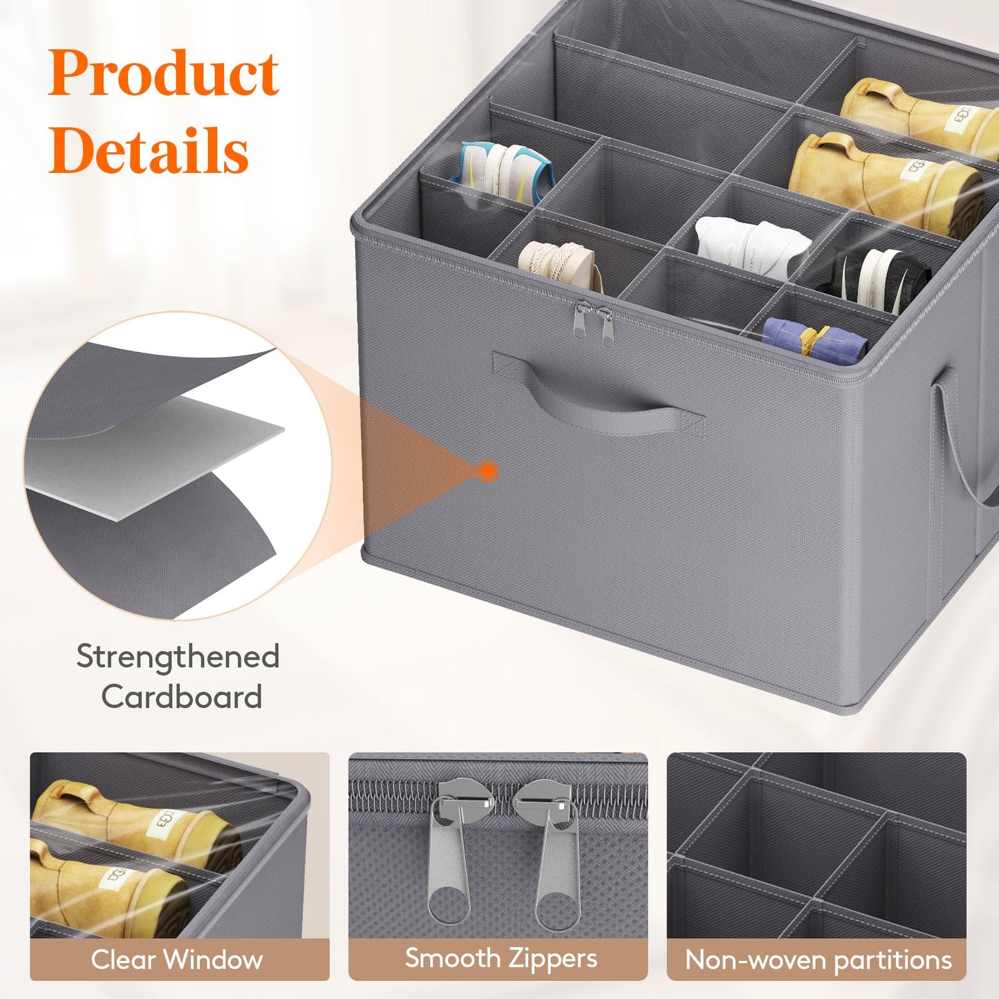 Lifewit Shoe Storage Organizer for Closet, Fits 12-16 Pairs, Large Shoe Box Storage Containers with Clear Cover and Reinforced Handles, Foldable