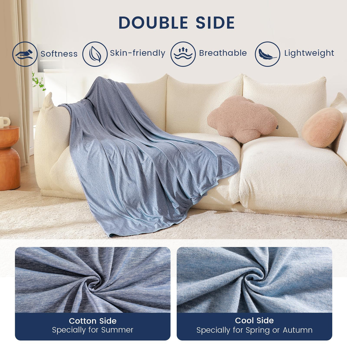 Danctec Cooling Blanket for Night Sweats, Summer Throw for Hot Sleepers, Q-Max>0.45 Cool Fiber for Bed Couch Sofa Travel Adult Kids, Lightweight,