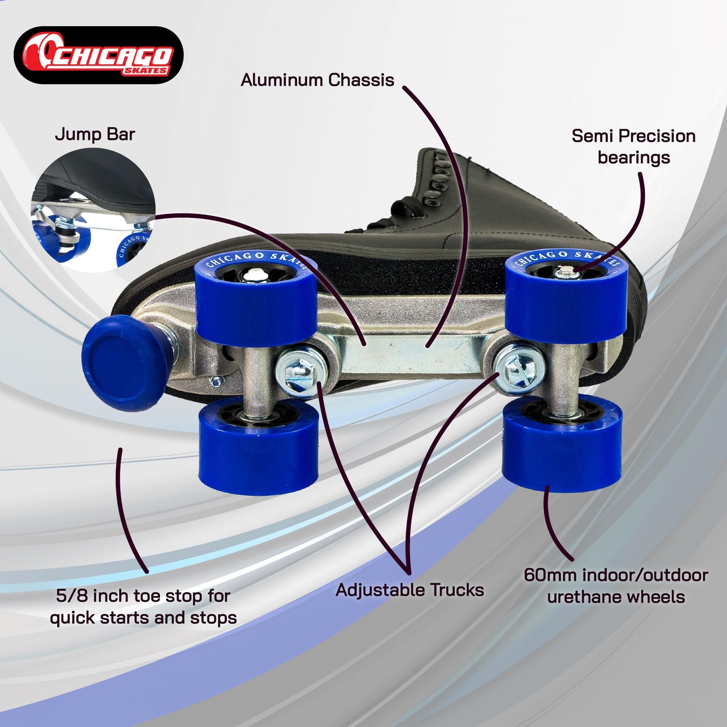 CHICAGO Skates Men's Classic Roller Skates - Premium Black Quad Rink Skates, Black, 12