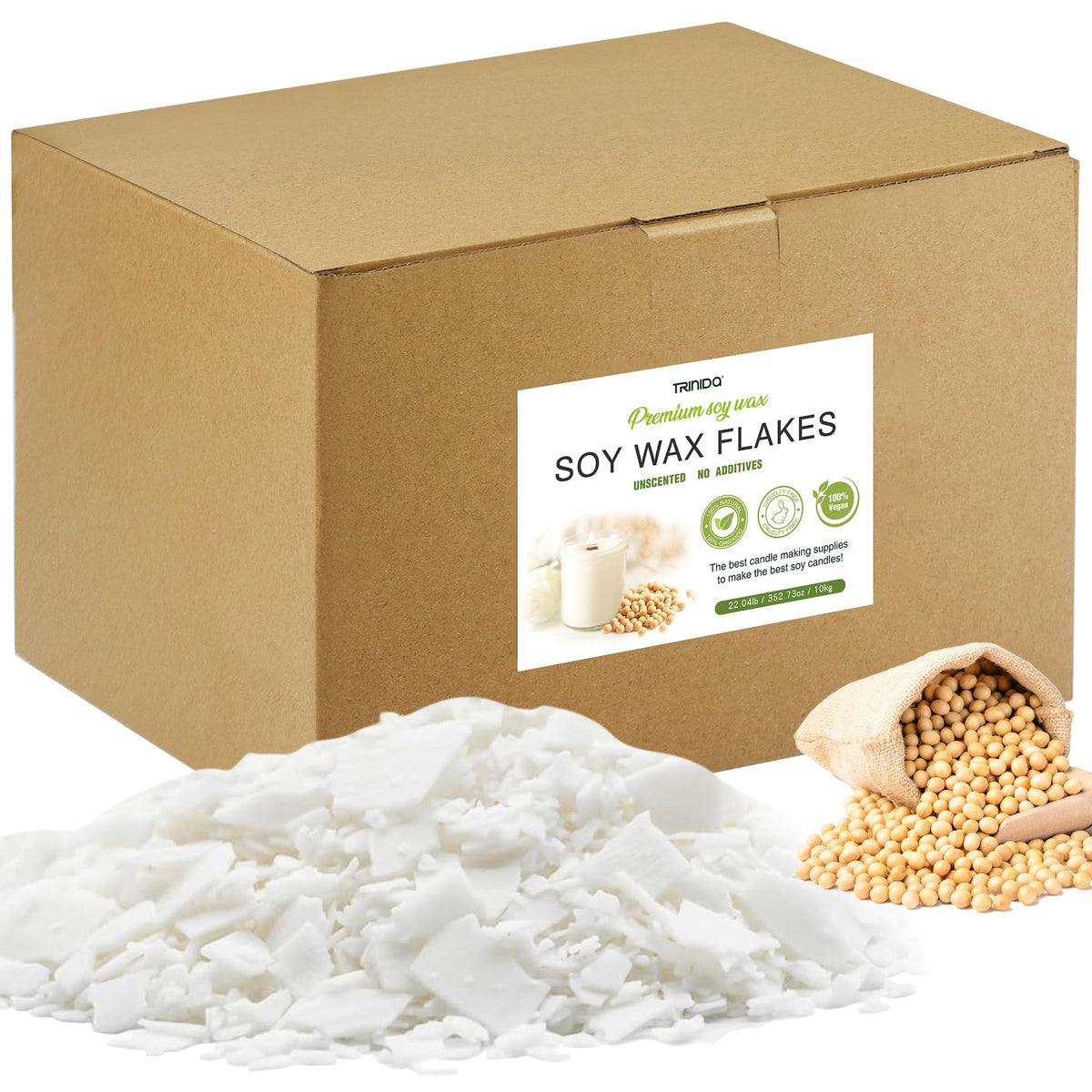 TRINIDa Soy Wax for Candle Making, 10KG SoyPRO Candle Wax Flakes, 100% Soy Wax Supplies of Candle Making for Adults and Beginners, Premium Pure