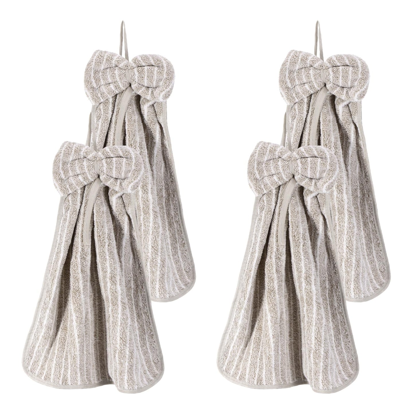 sourcing map 4Pcs Bow Hand Towels with Hanging Loop, 14.2" x 11.8" Soft Coral Fleece Microfiber Bowknot Hanging Hand Dry Towels Quick Dry and