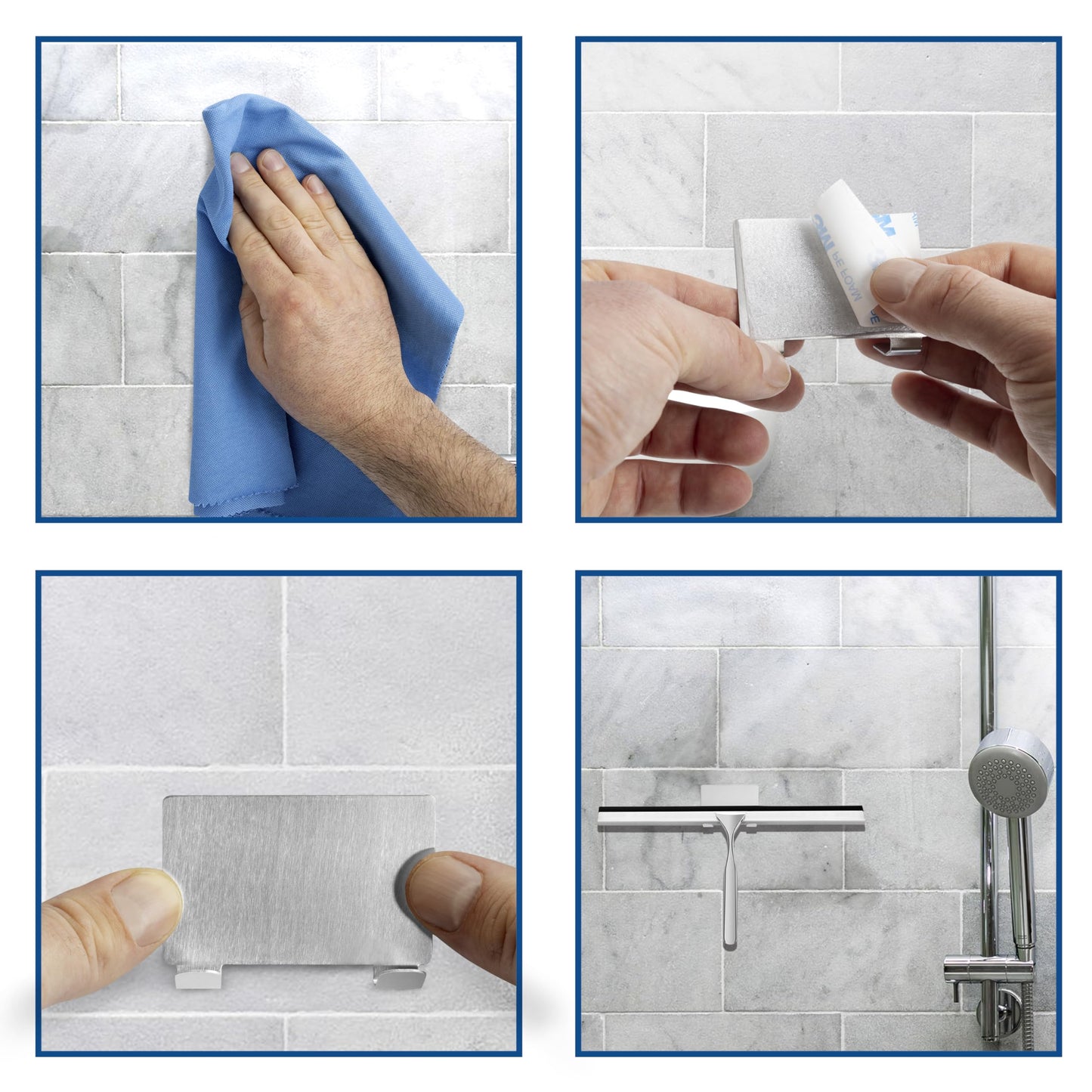 kowald Shower Squeegee Stainless Steel 31 cm Wide with 2 Different Hooks and Replacement Lip