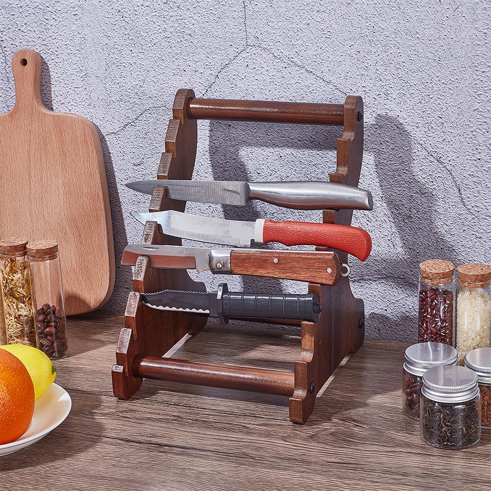 UNICRAFTALE Wood Knifes Display Stand Camel 8 Tier Knife Block Blade Collection Displays Holder Knife Storage Rack Wooden Displays Case for Knifes