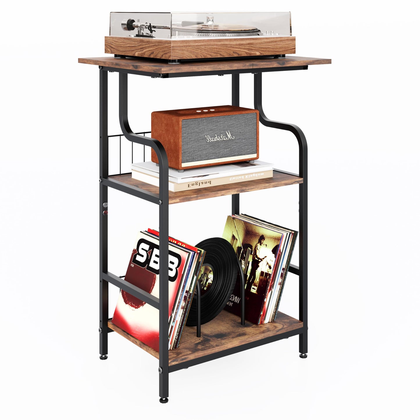 FANNYE Record Player Stand, 3-Tier Record Player Table, Vinyl Record Storage with Extra-Large Desktop, Turntable Stand End Table for Vinyl Record