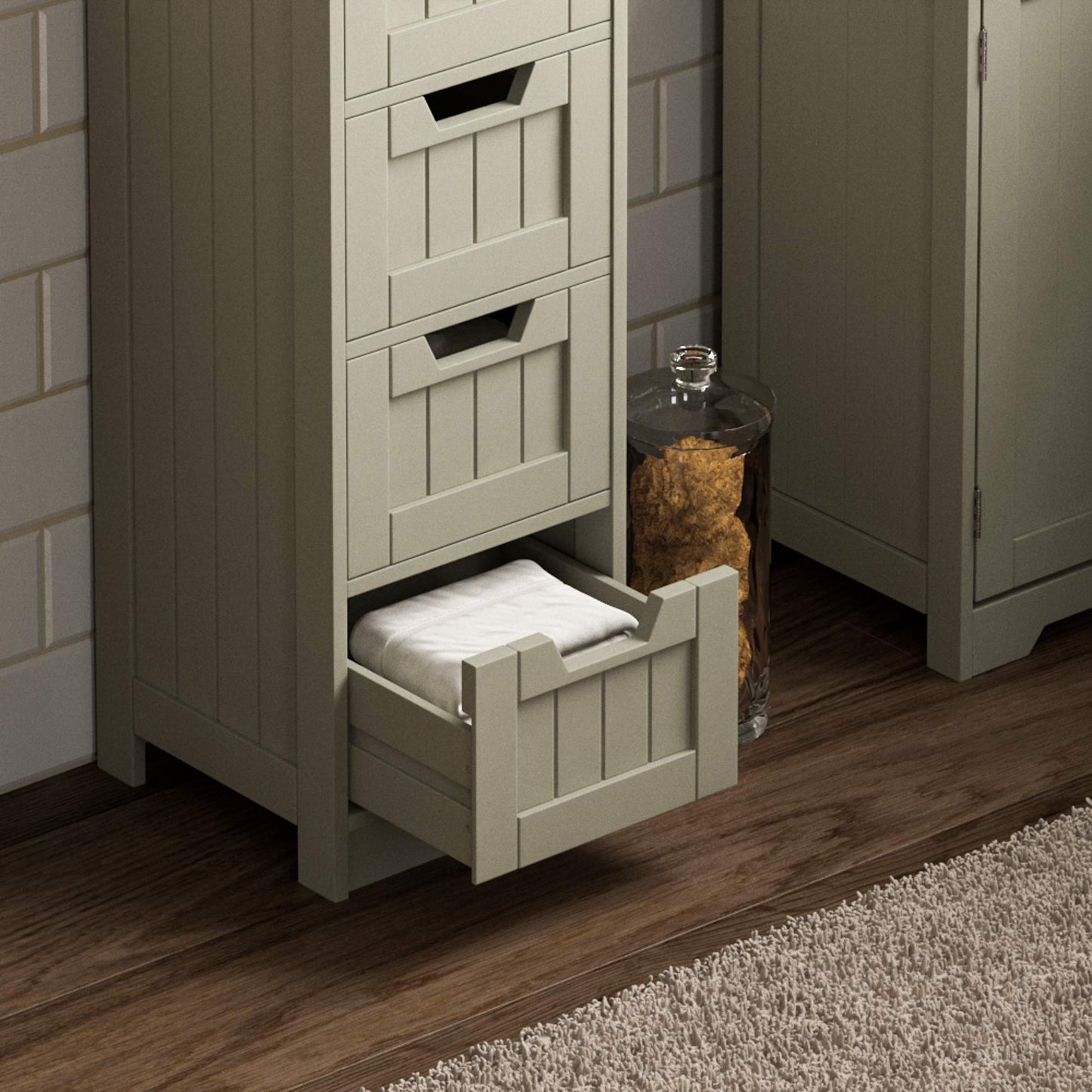 Bath Vida Priano Bathroom 4 Drawer Floor Standing Cabinet Unit Storage Wood, Grey & Oak