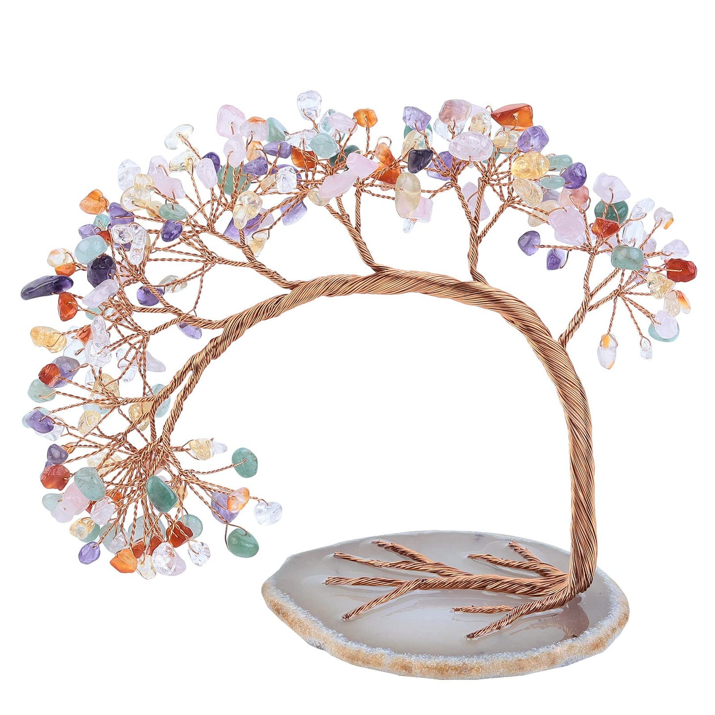 Nupuyai 7 Chakra Crystal Tree with Agate Slice Base, Money Tree Figurines Fengshui Ornament for Home Office Wedding Decoration