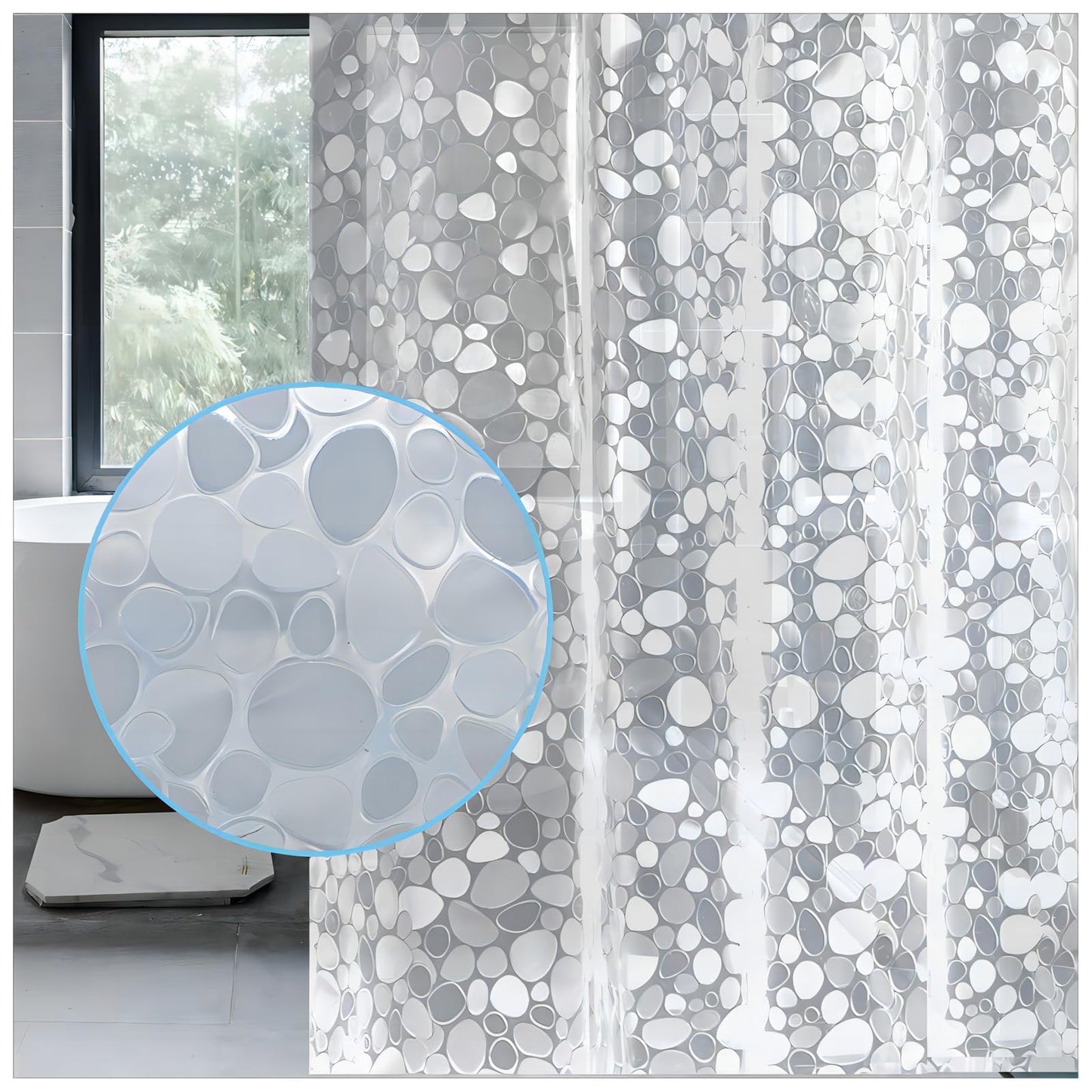 LEMON CLOUD Shower Curtain, PEVA Waterproof and Mould Resistant, Weighted Hem Bathroom Curtains with 3 Magnets and 12 White Plastic Hooks