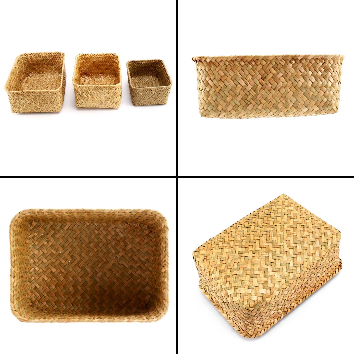 Hopbucan Seagrass Storage Basket, Multisize Handmade Rattan Shelf Baskets & Bins Baskets for Decoration