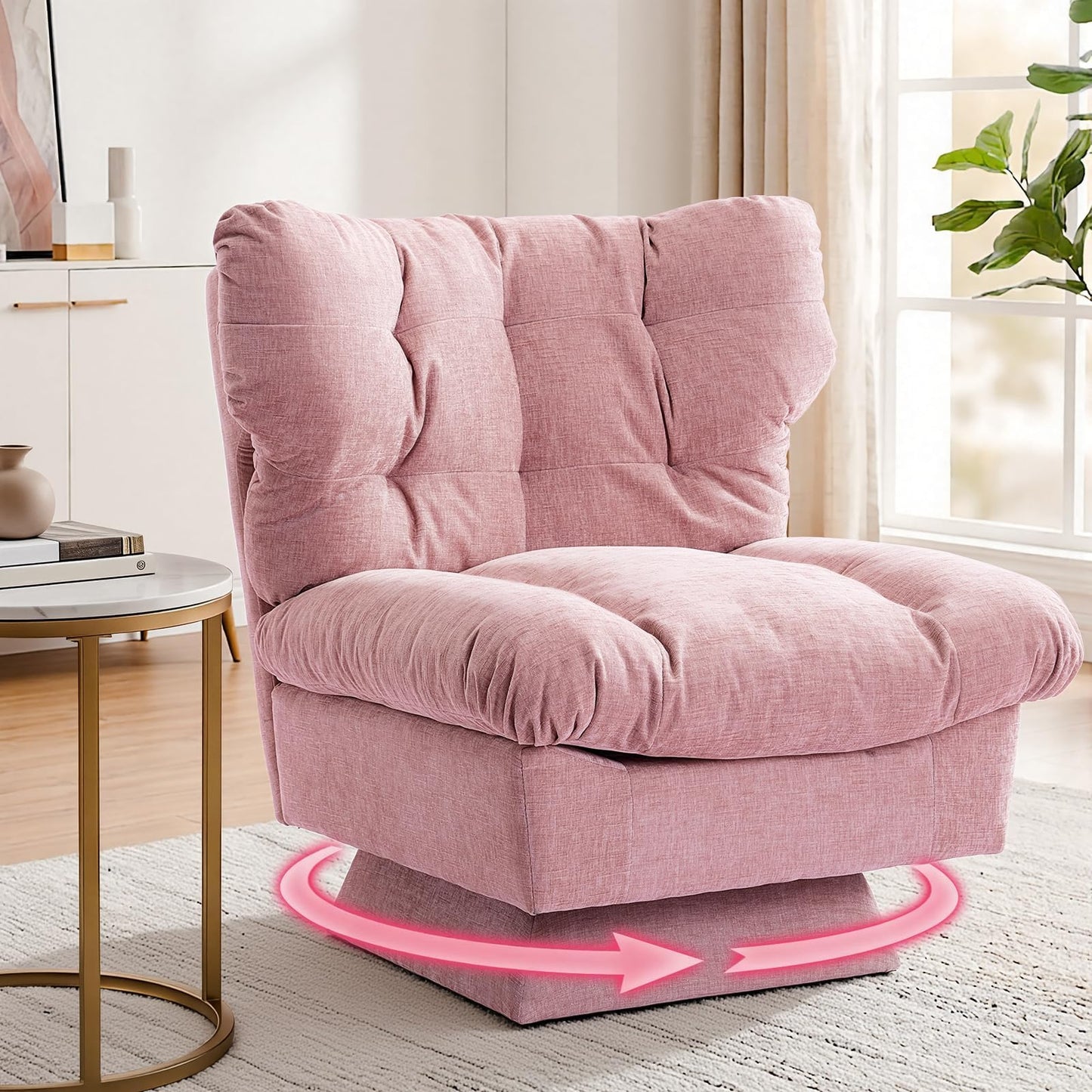 Crevyteg Oversized Chenille Swivel Accent Chair, 360° Rotating Recliner with Deep Soft Cushion, 20.8in Wide Ergonomic Seat, 300lb Capacity