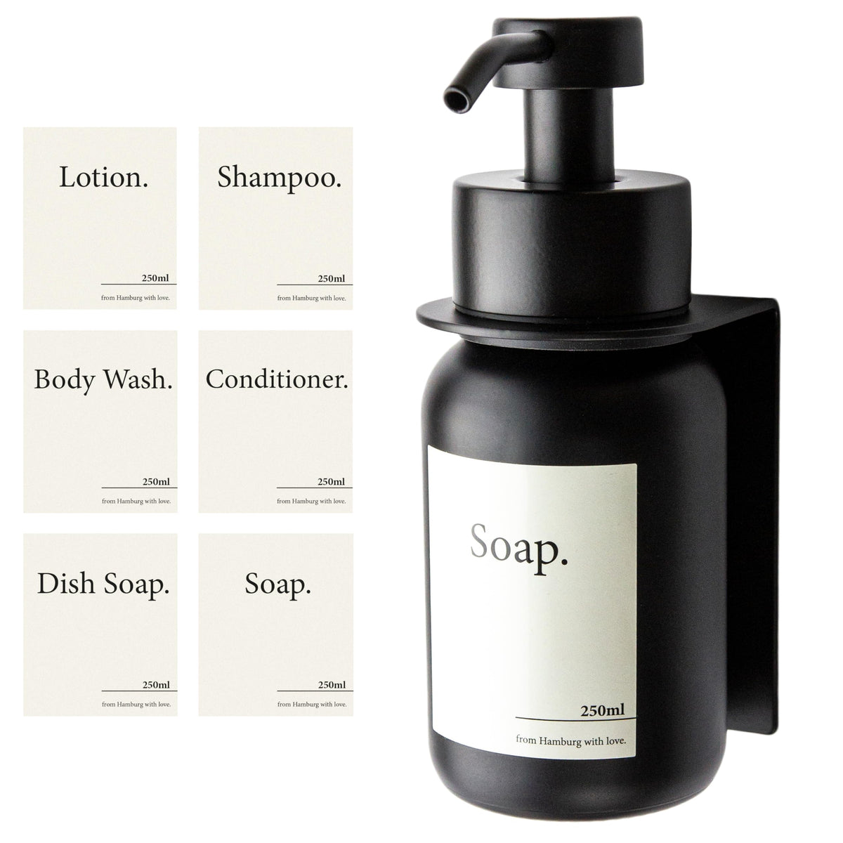 Designfactory Hamburg Glass Soap Dispenser | Wall mounted Soap Dispenser for Kitchen and Bathroom | Shampoo and Conditioner Dispenser | Modern Design