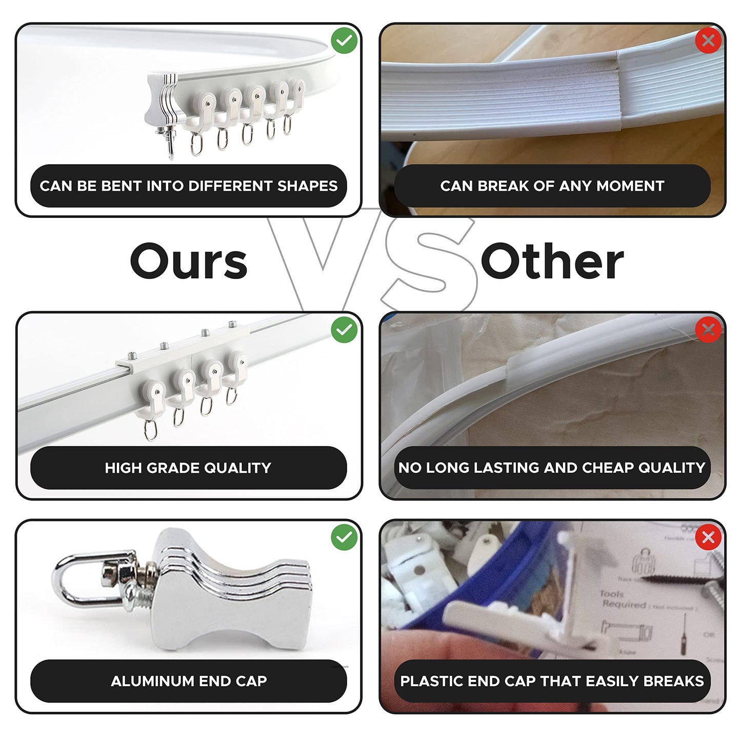 Aluminium Flexible Ceiling Curtain Track 3ft-16.4ft / 5m | Bendable Curtain Rail for Bay Windows & Shower | Heavy Duty Ceiling Mounted Track for