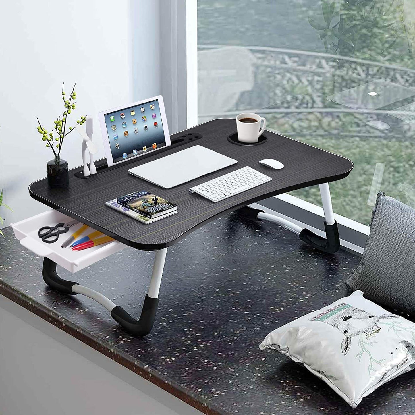 BSTMOME Laptop Desk Bed Stand Foldable Laptop Table Folding Breakfast Tray Portable Lap Standing Desk Reading and Writing Holder with Drawer for Bed