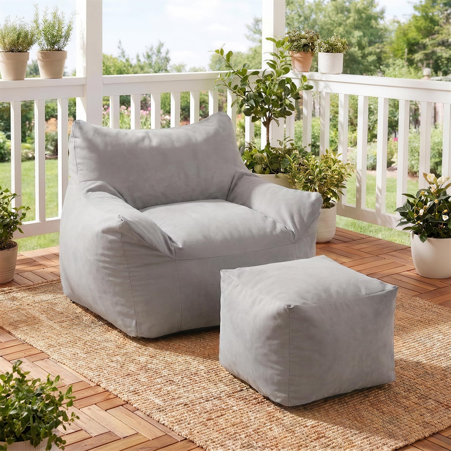 Pamapic Bean Bag, Bean Bag Chair Indoor Outdoor Weather Resistant, Large Beanbag Sofa with Footstool, BeanBag Adult with FIlling Included