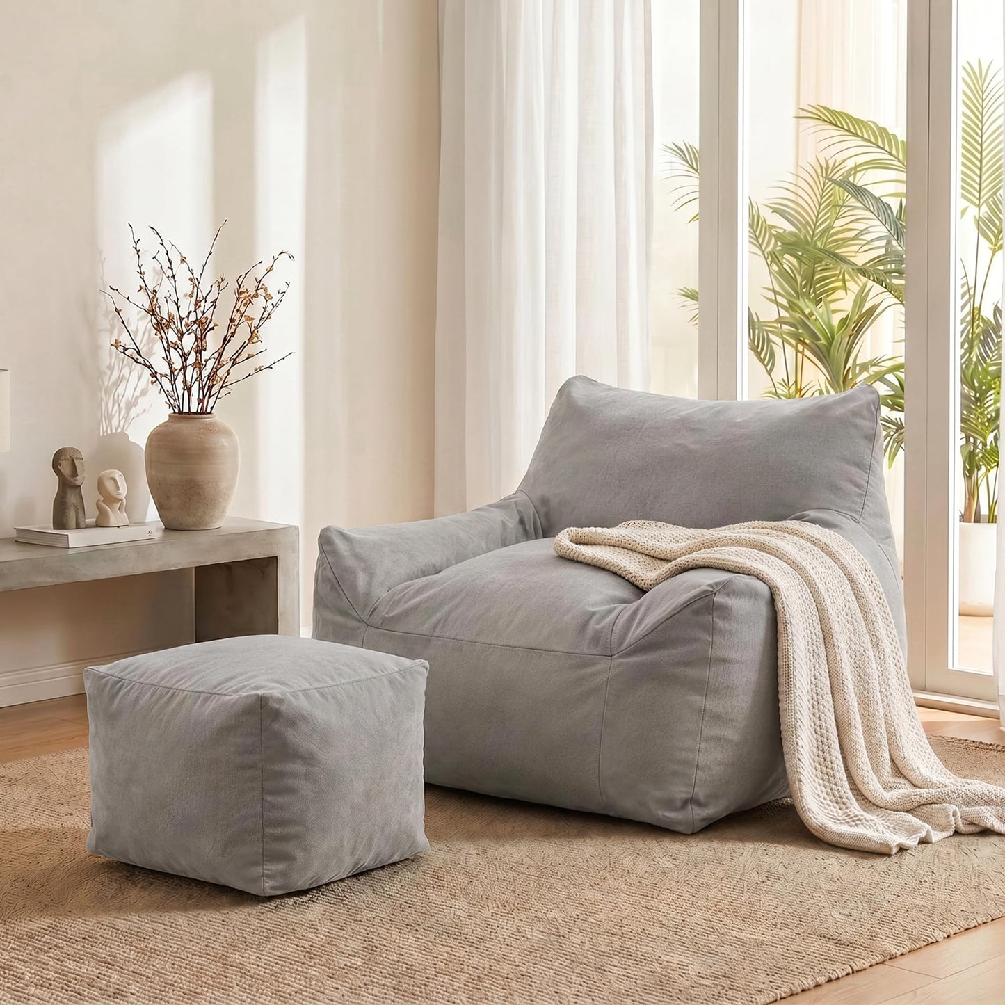 Pamapic Bean Bag, Bean Bag Chair Indoor Outdoor Weather Resistant, Large Beanbag Sofa with Footstool, BeanBag Adult with FIlling Included