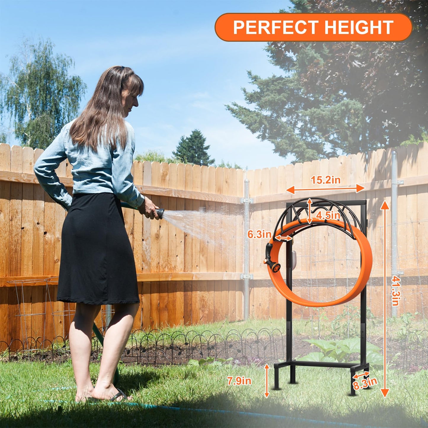 VyGrow Garden Hose Holder, Freestanding, Robust Outdoor Water Hose Holder, Improved Metal Hose Stand with 4 Spikes, Removable Garden Hose Storage Hose