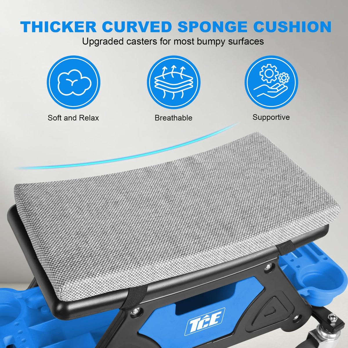 TCE Garage Mechanics Seat with Wheels, Creeper Seat with Two Tool Tray