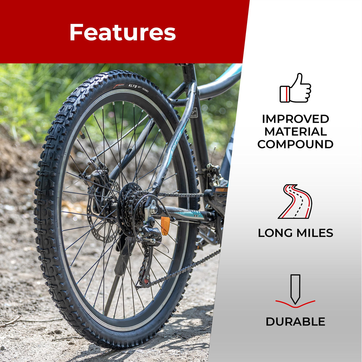 Fincci Pair 26 Inch Bike Tyres - Pair Foldable Mountain Bike Tyres 26 x 1.95-60 TPI Bicycle Tires 50-559 for MTB, Road, Cross, Country Bicycle