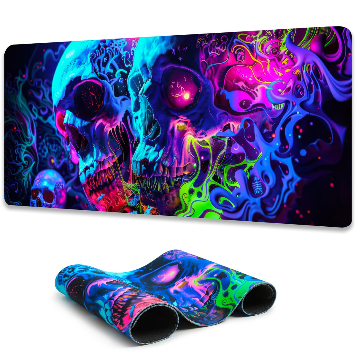 Simpkeely Horror Skull Mouse Pad, Blacklight Colorful Skeleton Gaming Large Non-Slip Rubber Base Mousemat, Glow in the Dark Abstract Desk Mat for