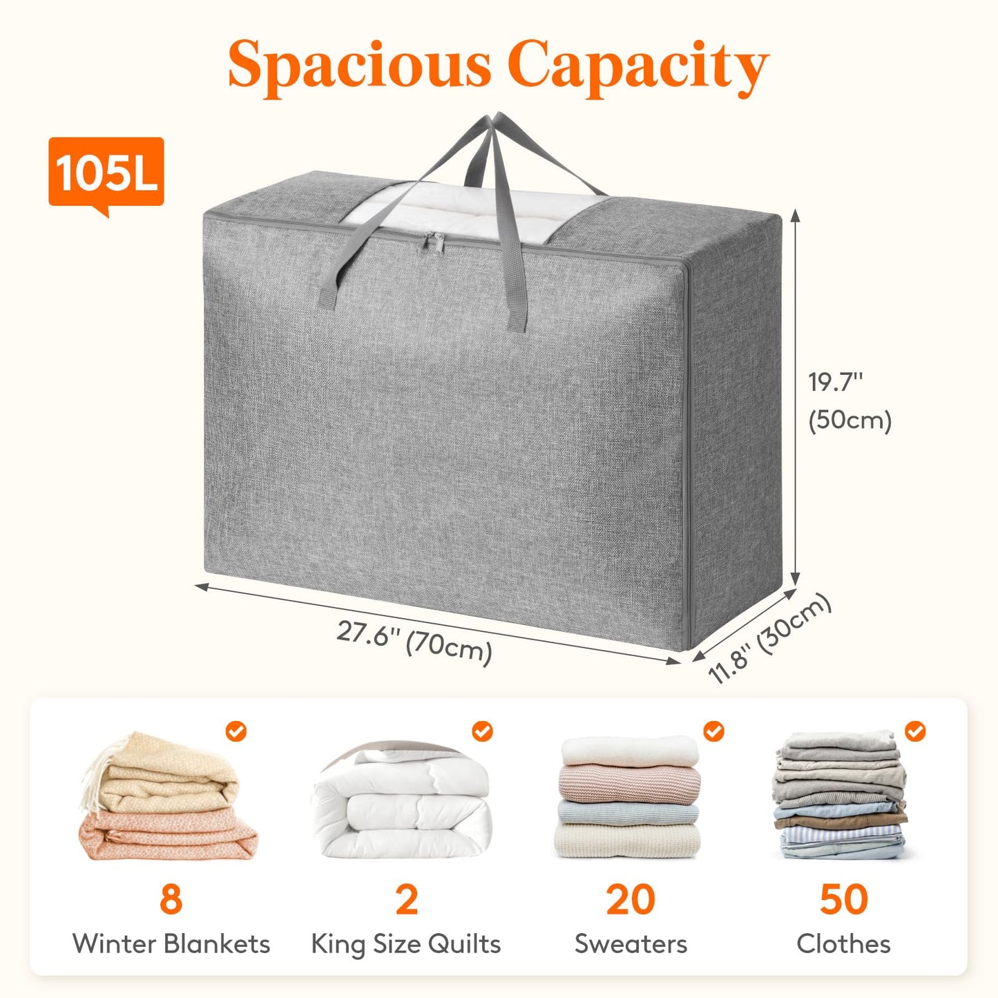 Lifewit 105L Duvet Storage Bag, 2 Pack Folable Storage Bins with Lids