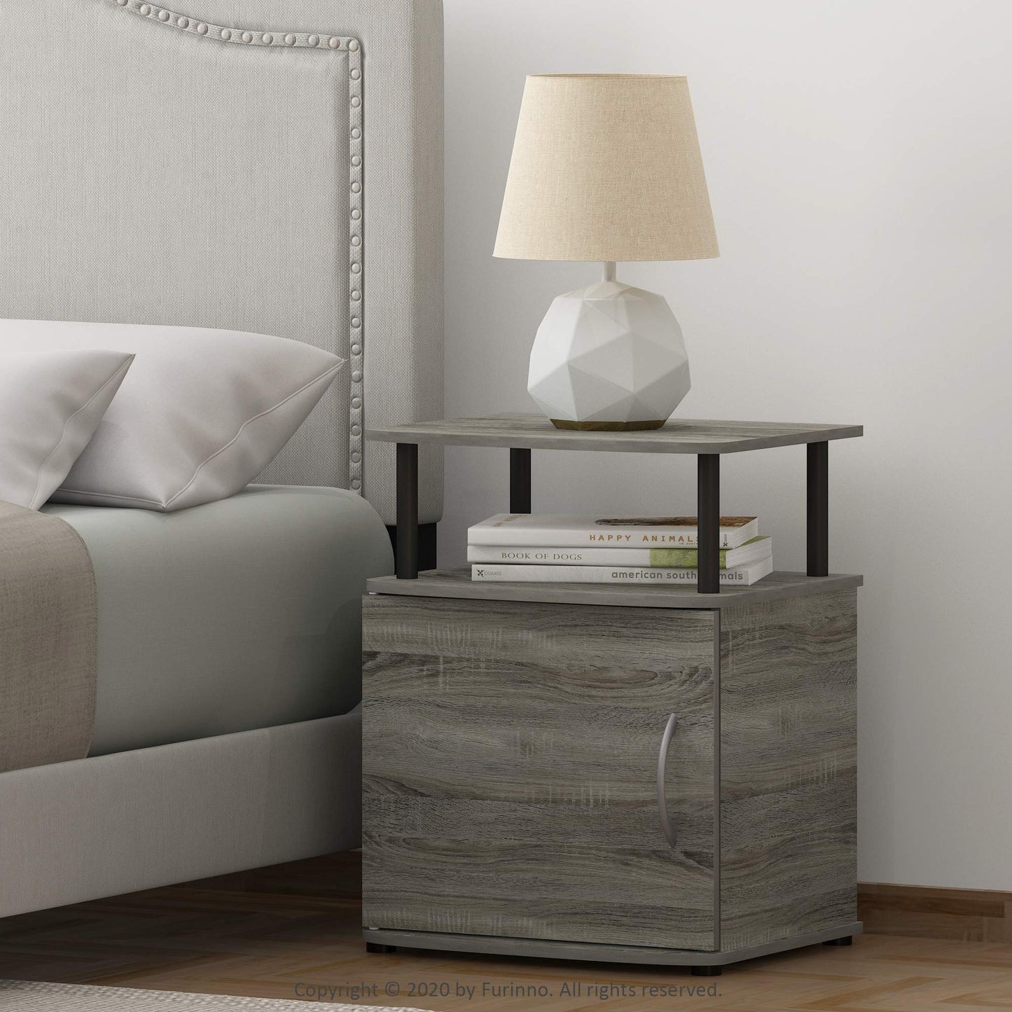 Furinno JAYA Side Table Set of 2, 2-Tier Open Shelf End Table with Door Cabinet, Soft-edges Night Stand, Bedside Table, for Living Room, Bedroom