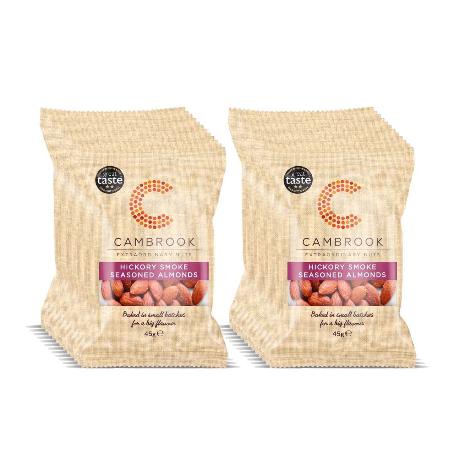 Cambrook - Hickory Smoke Seasoned Almonds, 45g Bags, Pack of 24