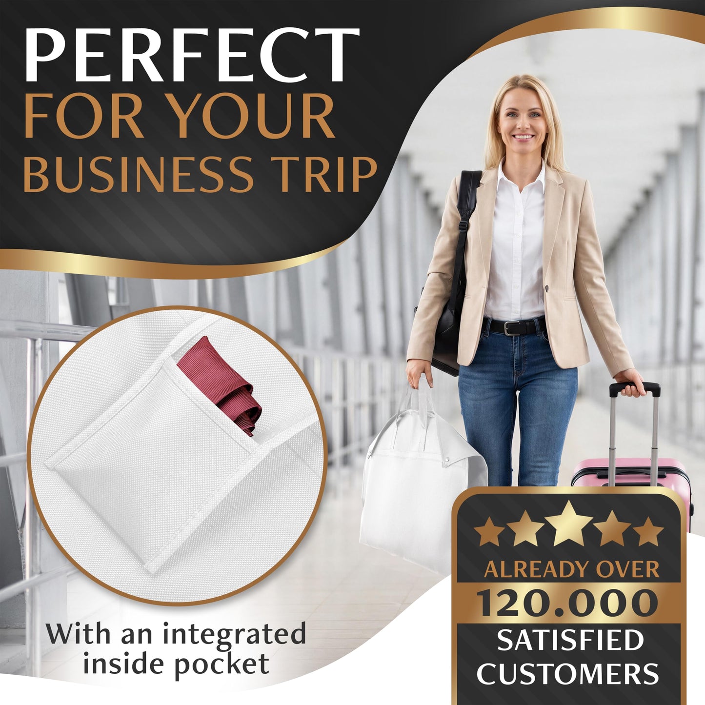 Bruce.® 3x Garment Bags 100x60 cm + Shoe Bag – Silk White