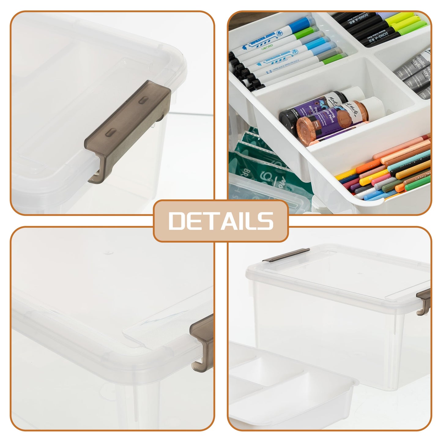 Citylife 4 Packs 16L Plastic Storage Boxes with Removable Tray Clear Plastic Box large Storage Box with Lid Stackable Storage Boxes for Organizing