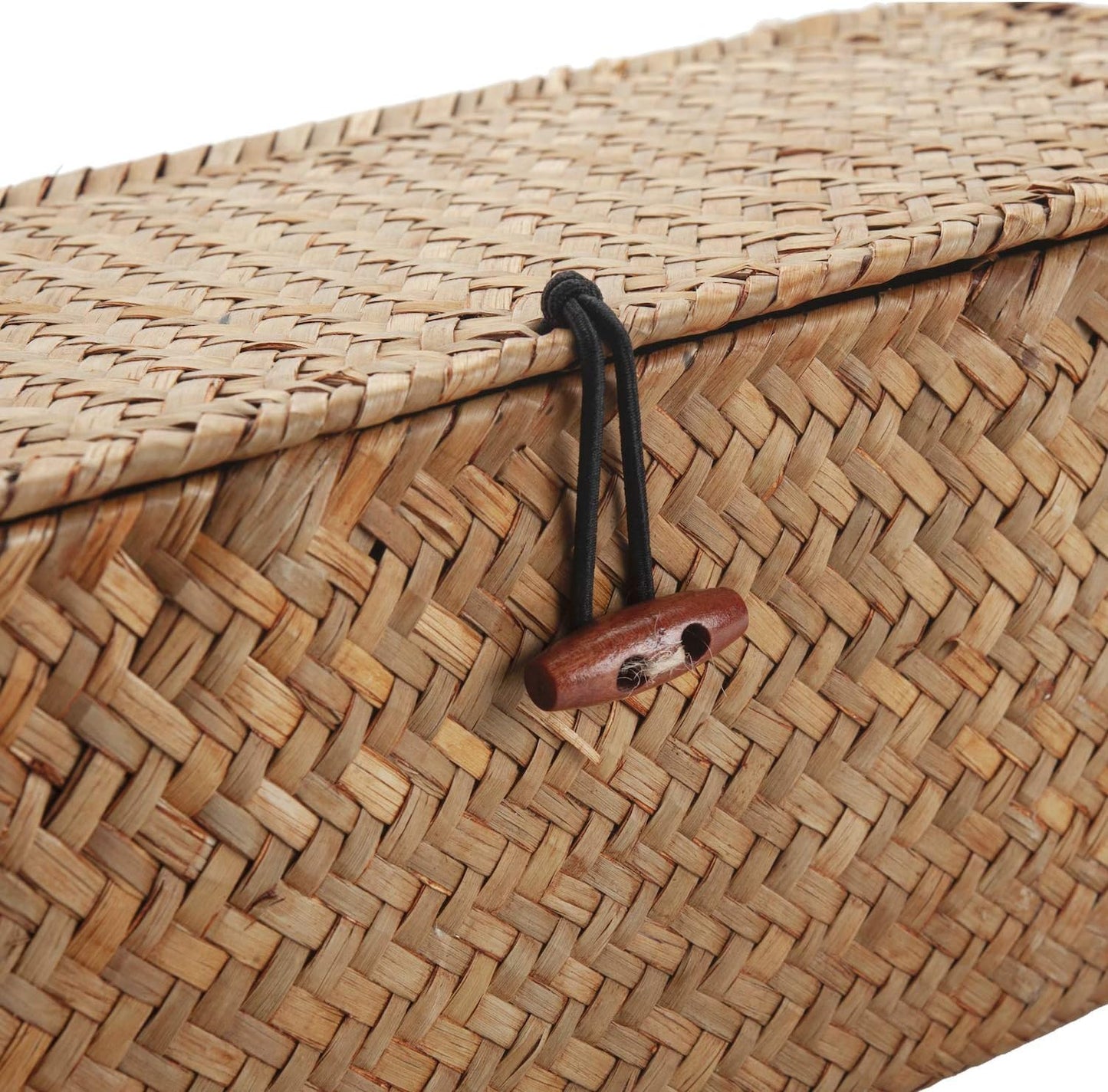 Toilet Tank Basket with Lid, Seagrass Storage Basket for Bathroom, Wicker Woven Bathroom Organizer with 3 Compartments, Small