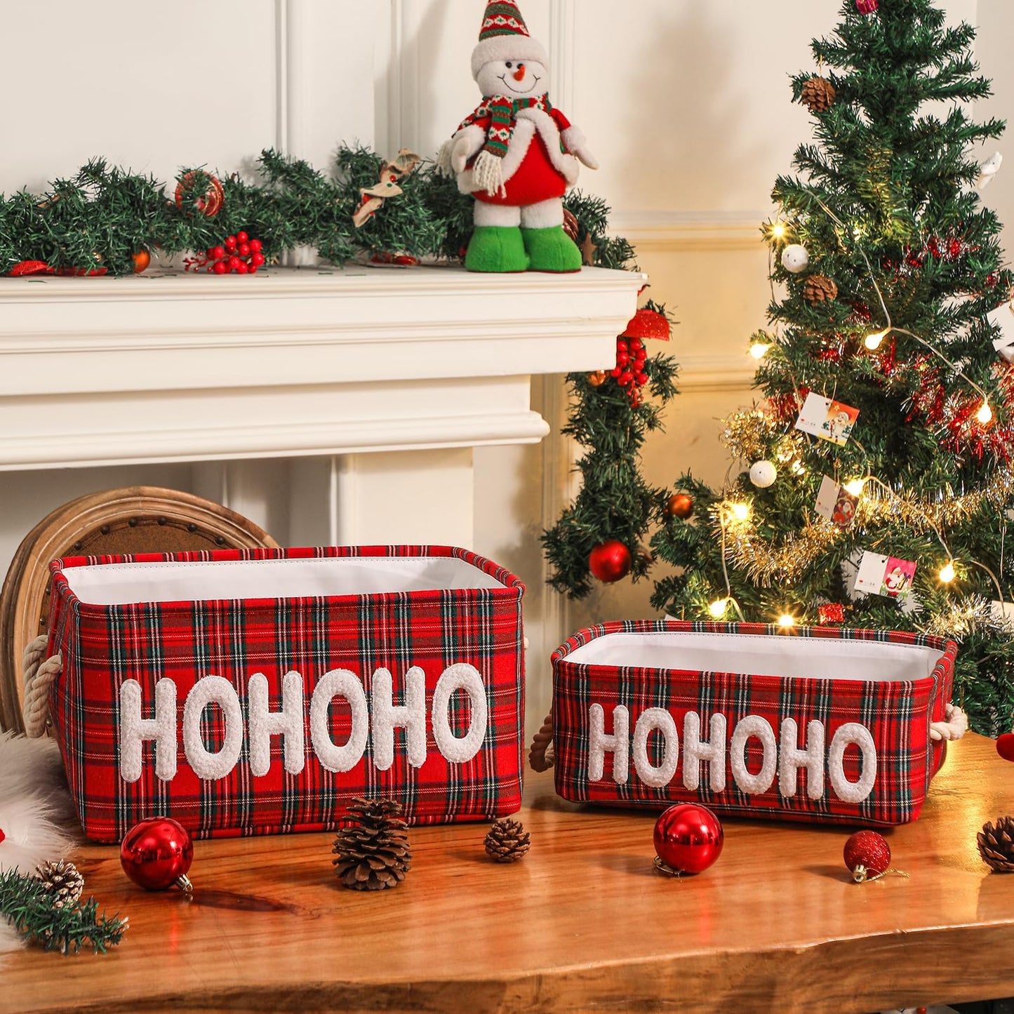 Mothers Day Gifts Basket Empty Boxes with Lid Farmhouse Ornament Box Storage Basket Canvas Bins for Christmas Holiday Gifts Toy Storage Organizing