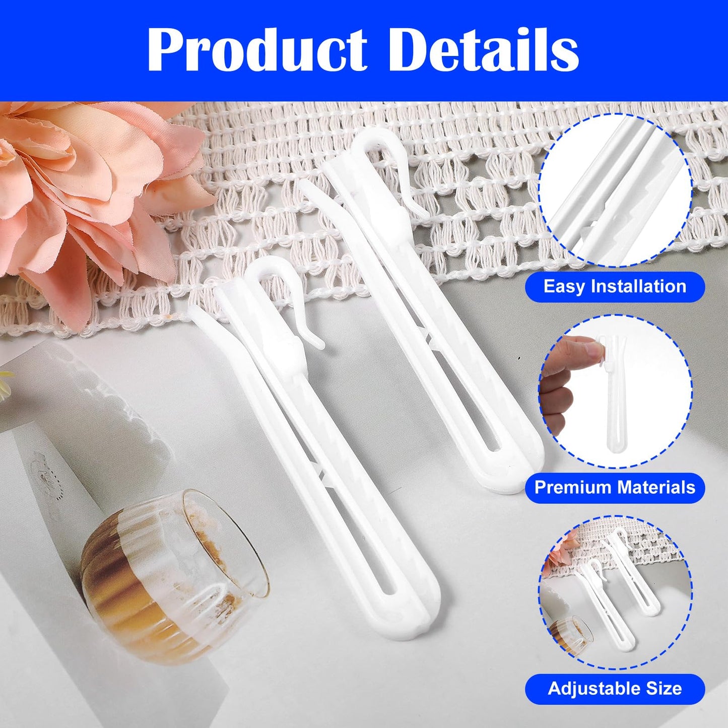 50 Pcs Pinch Pleat Curtain Hooks, Adjustable Plastic Curtain Hooks 85mm Ratchet System Drapery Pin Hook for Drapes Window Door Curtains Shower