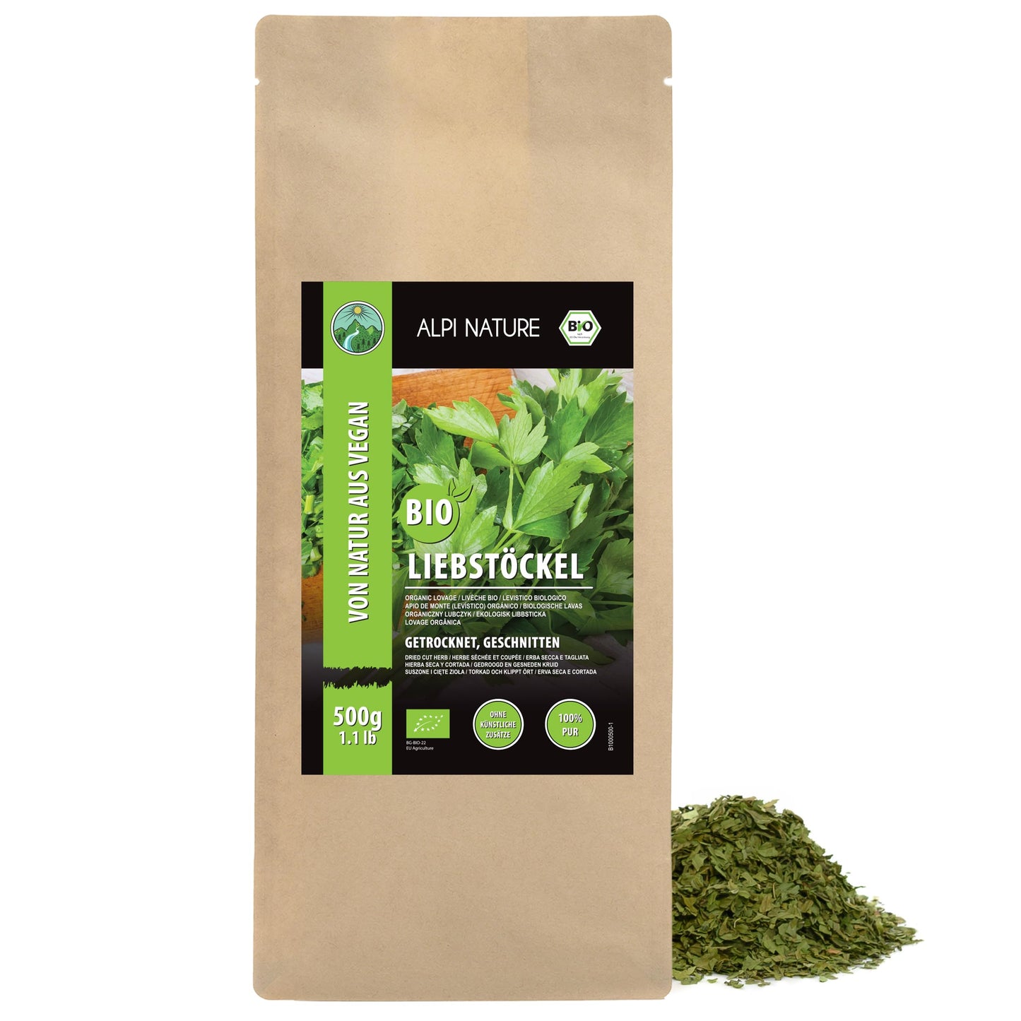 Alpi Nature Organic Lovage 500g 1.1 lb, Dried and Rubbed Lovage Leaves, Spice for Cooking