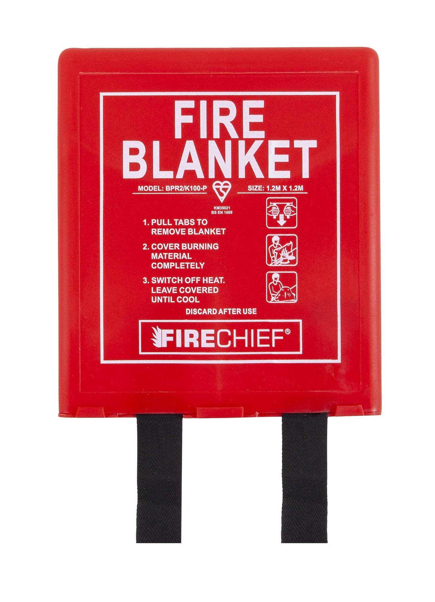 Firechief Premium Kitemarked Fire Blanket 1.2 m x 1.2 m, Rigid Case, Red - Fully Coated Fire Blanket for Home - Kitemark Certified to BS EN 1869 -